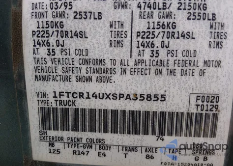 1995 Ford Ranger Super Cab z USA, uszkodzony, nr VIN 1FTCR14UXSPA35855